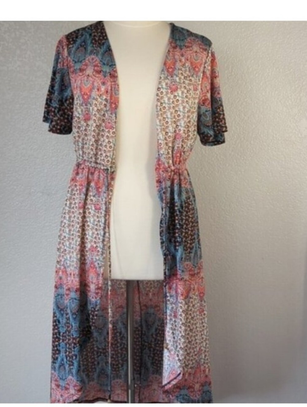Liberty Love Kimono Size 1XL Tie Waist Short Sleeve Boho Long Duster Ptp23 - Picture 2 of 4